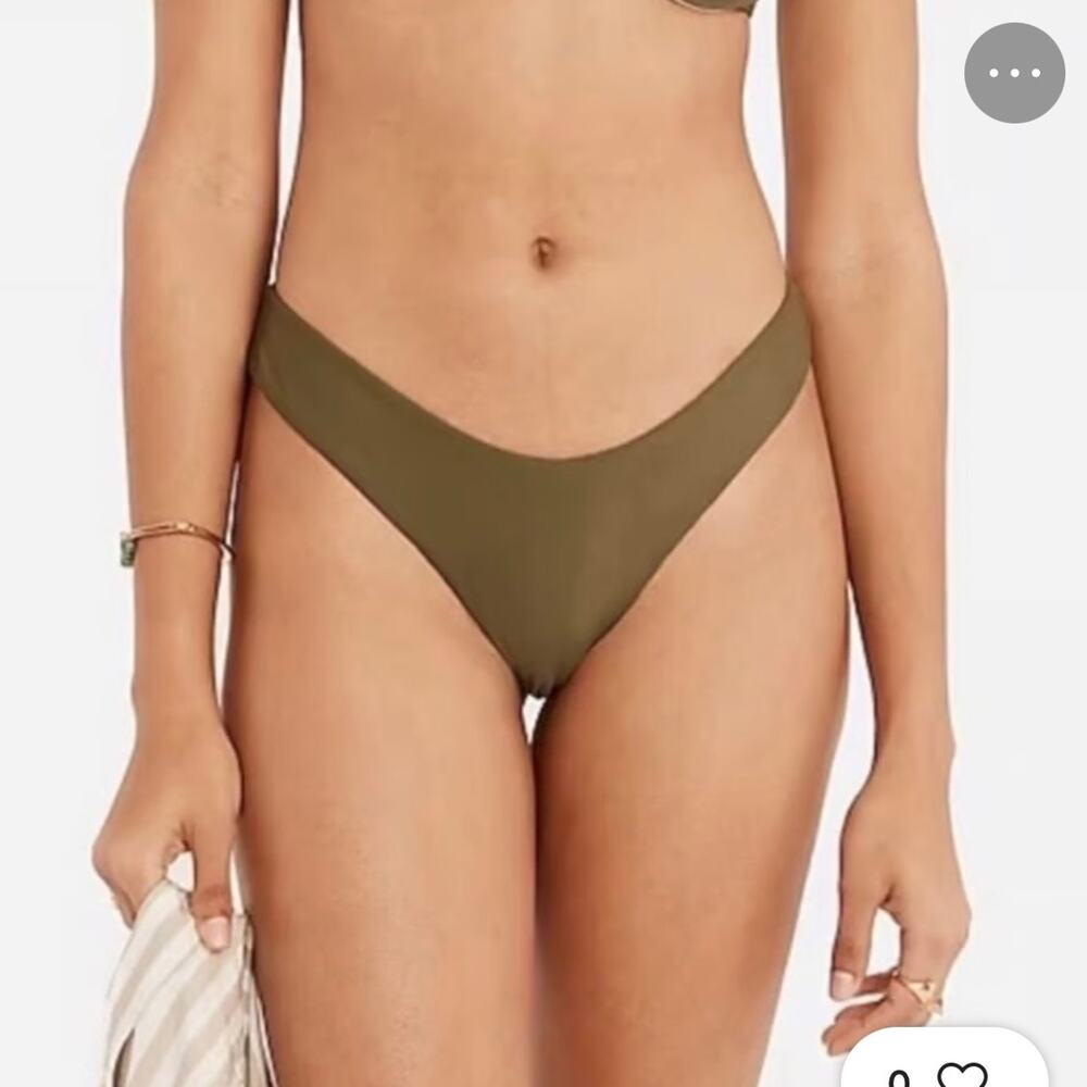 J Crew Curved Waist Cheeky Bikini Bottom Women's Medium Olive Green
